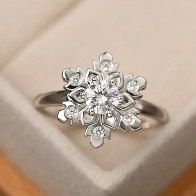 Pre-owned Loved Once 2ct Round Cut Vvs1d Diamond Snowflake Engagement Ring In 14k White Gold Finish