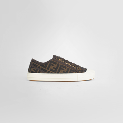 Fendi Low-top Sneakers With Monogram Pattern And Gold-tone Accents In Black