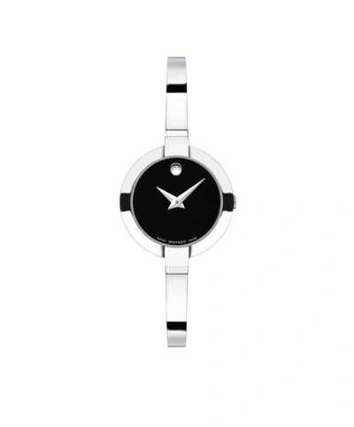 Pre-owned Movado Brand  Bela Women's Black Dial Stainless Steel Bangle Watch 0606595