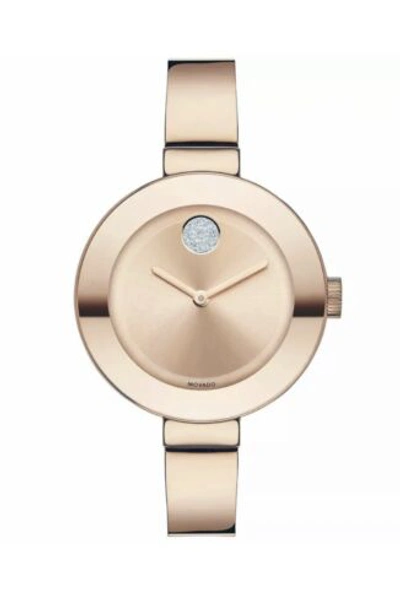 Pre-owned Movado Brand  Bold Women's Rose Gold Bangle Watch 3600202