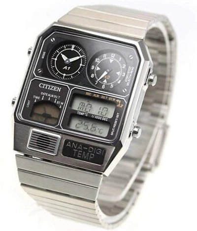 Pre-owned Citizen Ana-digi Temp Reproduction Model Silver Men's Watch Jg2101-78e Japan