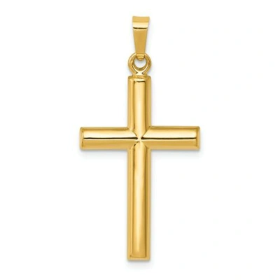Pre-owned Pricerock 14k Yellow Gold Polished Hollow Flat Latin Cross Christianity Religious Pendant