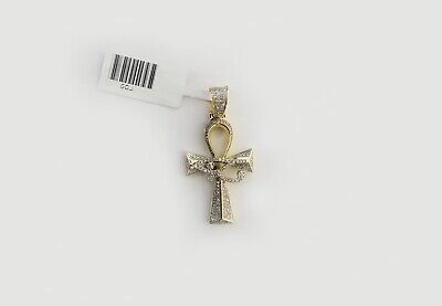 Pre-owned Globalwatches10 10k Real Gold Cross Evil Eye Pendant Genuine Diamonds Charm 10kt In Yellow