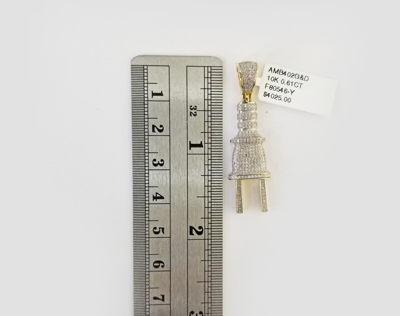Pre-owned Globalwatches10 10k Yellow Gold Plug Pendant Real Diamond Socket Plug Charm In White