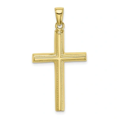 Pre-owned Accessories & Jewelry 10k Yellow Gold High Polished & Texture Border Medium Latin Cross Pendant