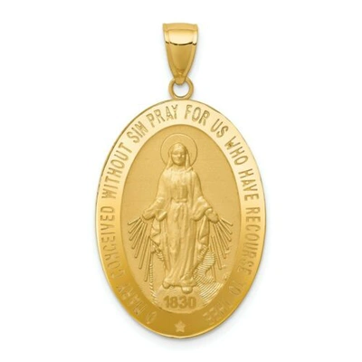 Pre-owned Pricerock 14k Yellow Gold Satin & Polished Blessed Mary Miraculous Medal Oval Pendant