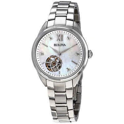 Pre-owned Bulova Automatic Diamond Silver Dial Stainless Steel Ladies Watch 96p181