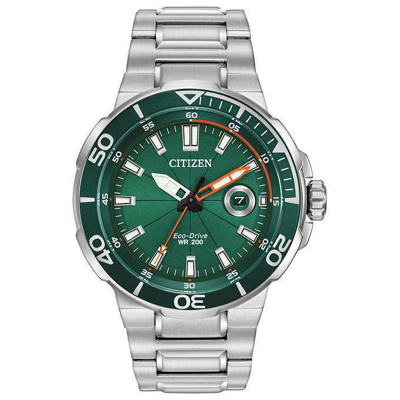 Pre-owned Citizen Aw1428-53x Eco-drive Endeavor Stainless Steel Green Dial Men's Watch