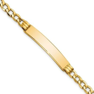 Pre-owned Skyjewelers Real 14k Yellow Gold Polished Semi-solid Cuban Id Chain Bracelet; 7 Inch