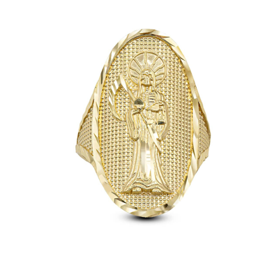 Pre-owned La Blingz Gold Santa Muerte Oval Ring In Yellow Gold