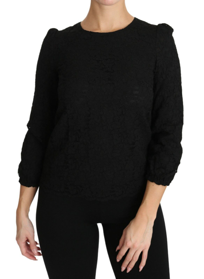 Pre-owned Dolce & Gabbana Blouse Black Floral Lace Zipper Top It36 / Us2 / Xs Rrp $800