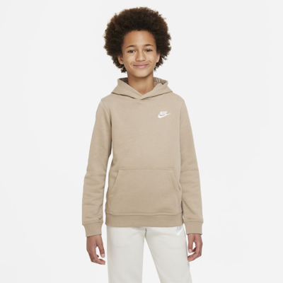 Nike Sportswear Club Big Kids' Pullover Hoodie In Khaki,white