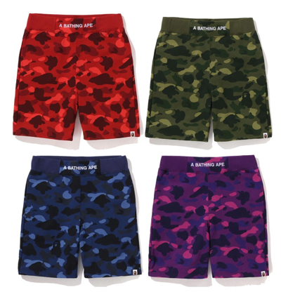 Pre-owned A Bathing Ape Men's Color Camo Sweat Shorts Red / Navy / Purple 1i80153001