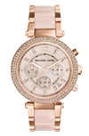 Michael Kors Blush Acetate And Rose Gold Tone Parker Glitz Watch, 39mm In Rose Gold/ Blush