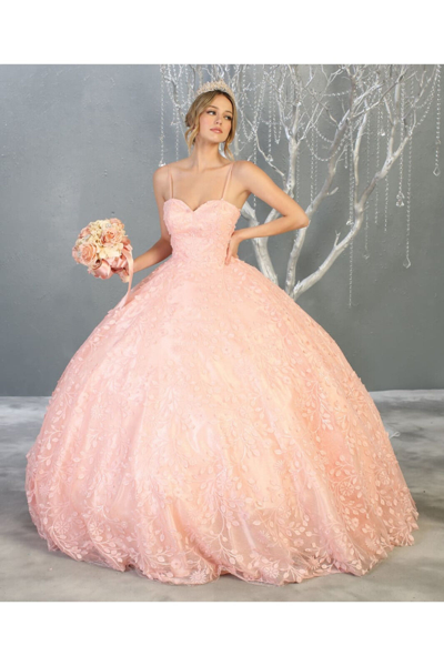 Pre-owned Designer Embroidered Foliage Quinceanera Ball Gown In Blush