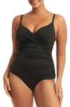 Sea Level Twist Front Dd/e Cup Tankini Top In Black