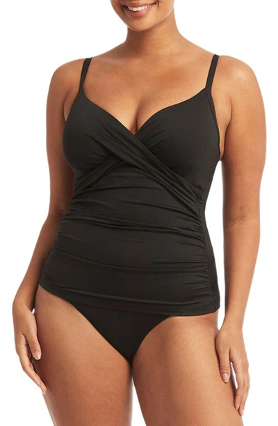 Sea Level Twist Front Dd/e Cup Tankini Top In Black