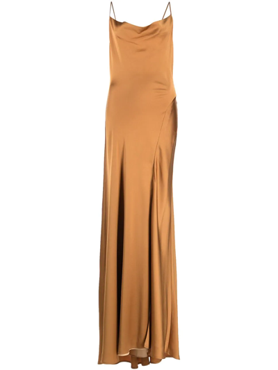 Simkhai Finley Cowl-neck Satin Slip Gown In Copper
