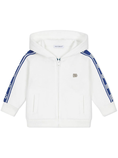 Dolce & Gabbana Babies' Jersey Hoodie With Dg Logo Band In White