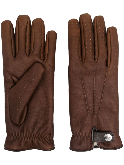 Brunello Cucinelli Perforated Leather Driving Gloves In Brown