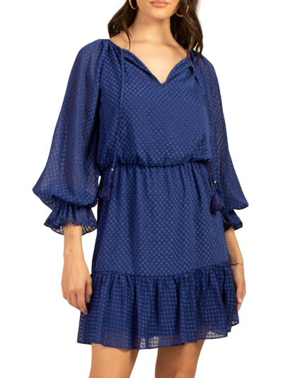 Trina Turk Viti Puff-sleeve Minidress In Bengal Blue