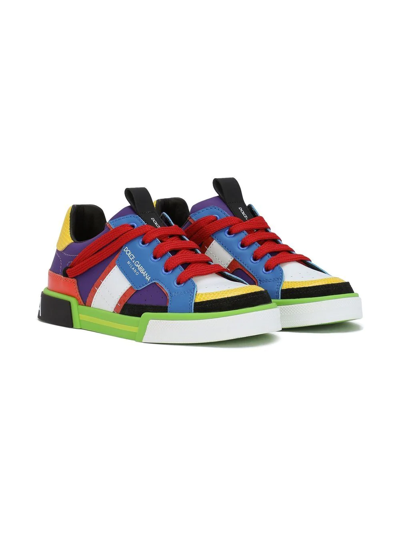 Dolce & Gabbana Kids' Calfskin Portofino Custom Sneakers In Multicolor