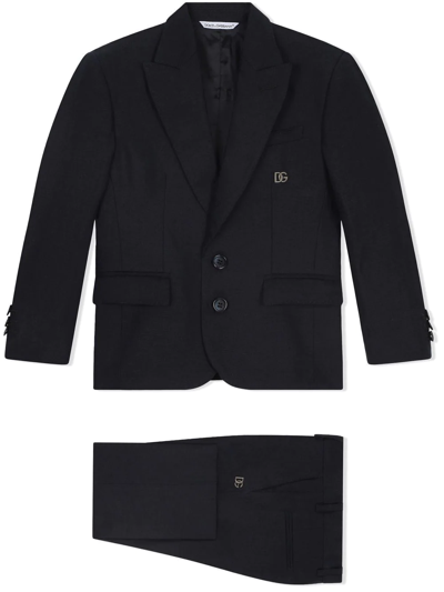 Dolce & Gabbana Kids' Single-breasted Linen Suit In Blue