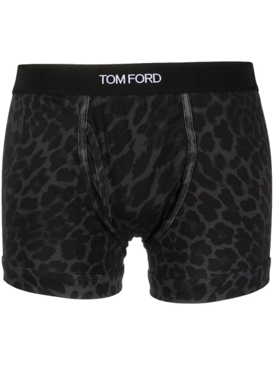 Tom Ford 豹纹logo裤腰四角裤 In Gray