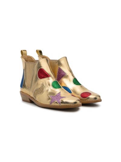 Stella Mccartney Kids' Star Detail Ankle Boots In Gold