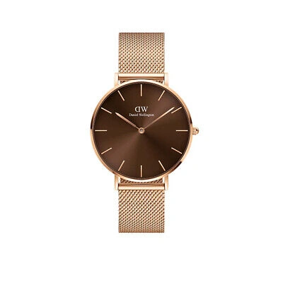 Pre-owned Daniel Wellington Dw00100478 Ladies Petite Amber Rose Gold 36mm Watch