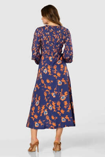 Pre-owned Closet London Blue Floral Print Gathered Neck Midi Dress