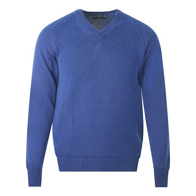 Pre-owned Fred Perry V-neck Cable Blue Jumper