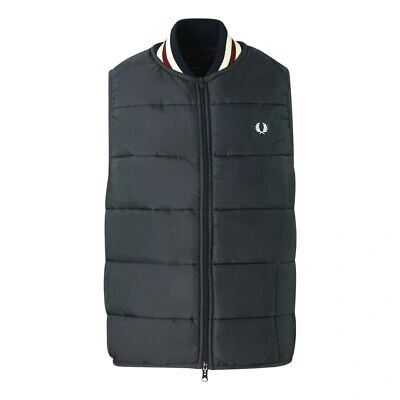 Pre-owned Fred Perry X Lavenham Blue Quilted Gilet Jacket