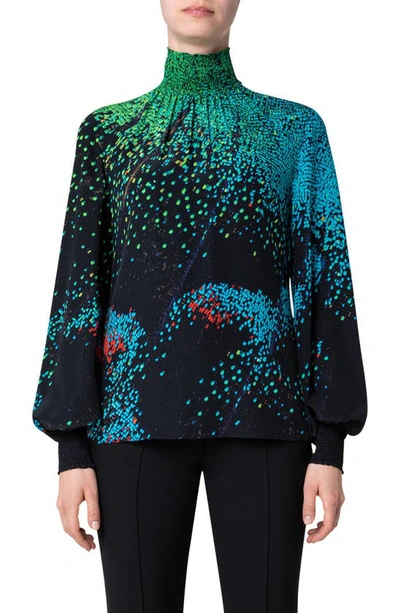 Akris Punto Close-up Butterfly Wing-print Silk Blouse In Black-multicolor