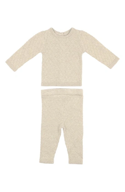 Maniere Babies' Argyle Fine Knit Cotton Long Sleeve Top & Trousers Set In Ivory