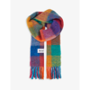 Acne Studios Vally Oversize Wool Blend Scarf In Fuchsia Pink/yellow/blue