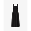 Theory Gathered Cotton-blend Poplin And Stretch-knit Midi Dress In Black