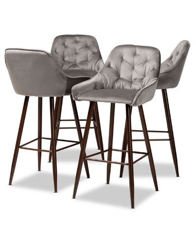 Baxton Studio Catherine Modern And Contemporary Velvet Fabric Upholstered 4 Piece Bar Stool Set In Gray