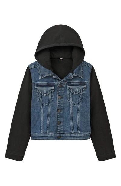 Dl1961 Kids' Mixed Media Hooded Denim Jacket In Seaborn Mixed Ultimate Knit