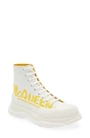 Alexander Mcqueen Tread Slick Grafitti High Top Sneaker In Optic White/ Pop Yellow