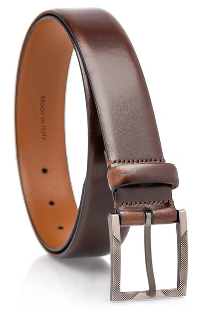 Made In Italy Solid Leather Belt In Brown