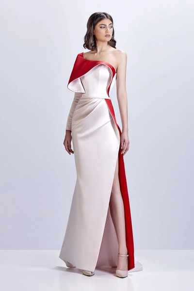 Apollo Couture Long Sleeve - Satin Slit Gown