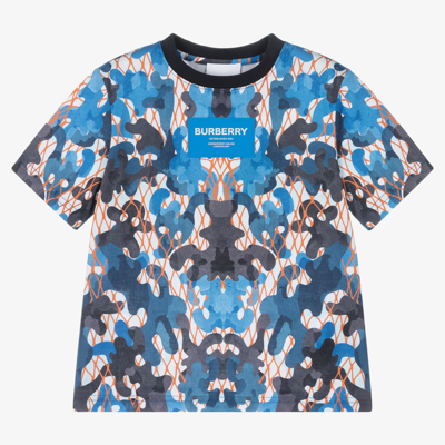 Burberry Kids' Boys Blue Camouflage Print T-shirt In Canvas Blue