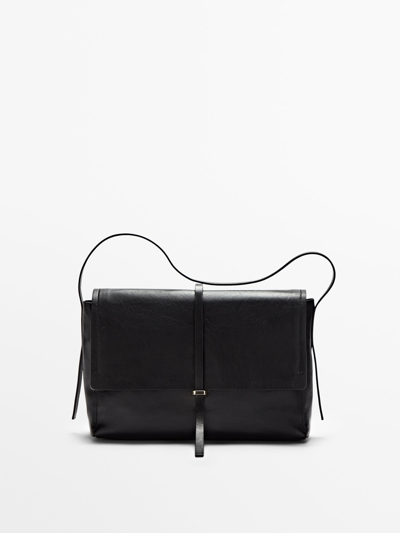 Massimo Dutti Black Leather Bag With Flap