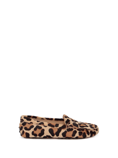 Tod's Gommini Leopard-print Calf Hair Loafers In Marrone