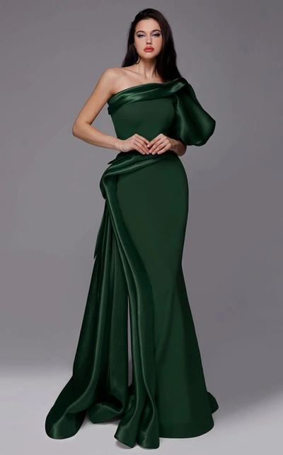 Fouad Sarkis One Shoulder Detailed Green Gown In Purple