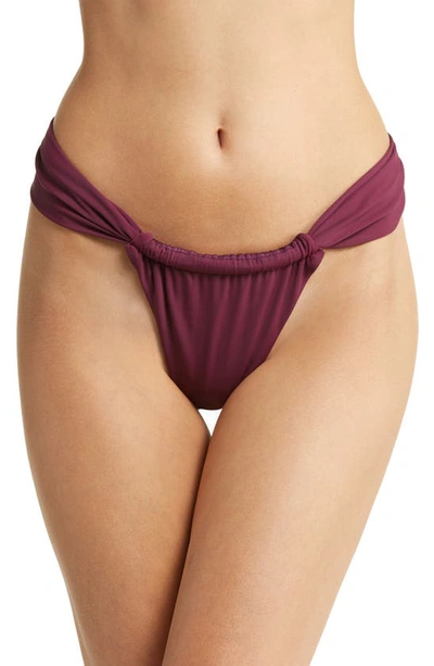 House Of Cb Athens Ruched High-rise Bikini Bottoms In Prune