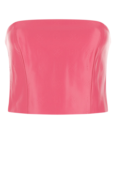 Rotate Birger Christensen Emili Pink Leatheret Top With Logo Jacquard Rotate Woman In Fuchsia