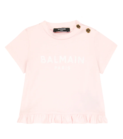 Balmain Baby Logo Printed T-shirt In Rosa