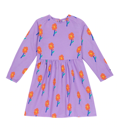 Bobo Choses Kids Flowers Pruple Cotton Dress In Purple